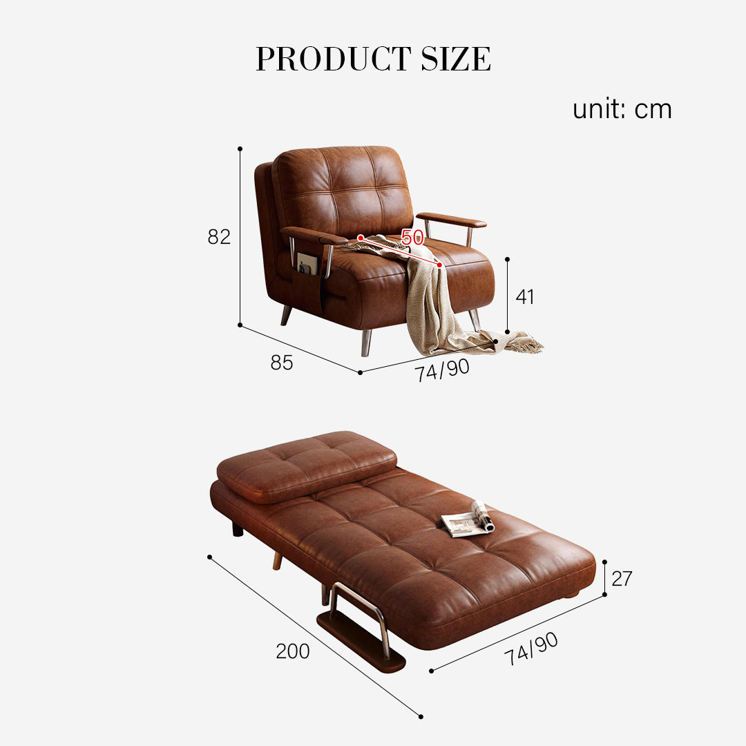 Riley Single Sofa Bed, Two Seater Sofa Bed, Black / Brown Leather