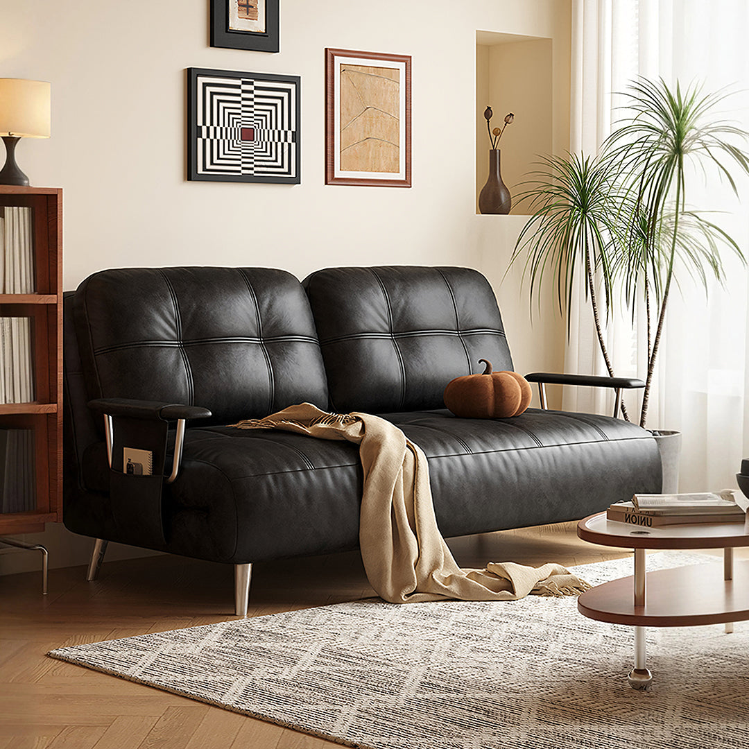 Riley Single Sofa Bed, Two Seater Sofa Bed, Black / Brown Leather