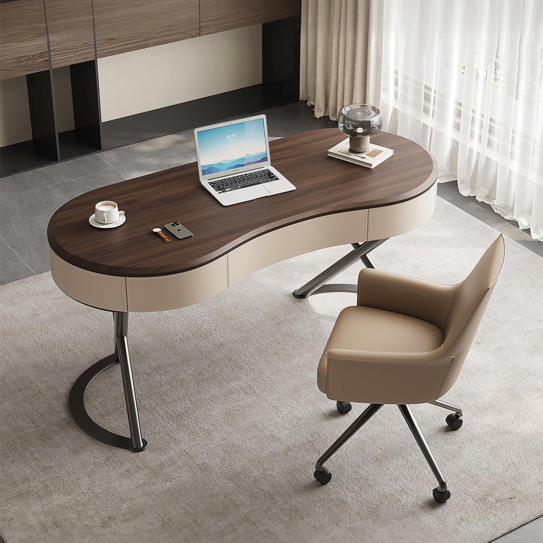 Chika Modern Office Desk For Home, Curved Office Desk, Wood
