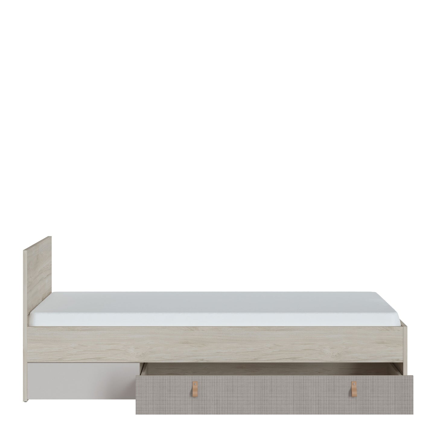 Denim Bed with 1 Drawer in Light Walnut, Grey Fabric Effect and Cashmere 90cm / 120 cm