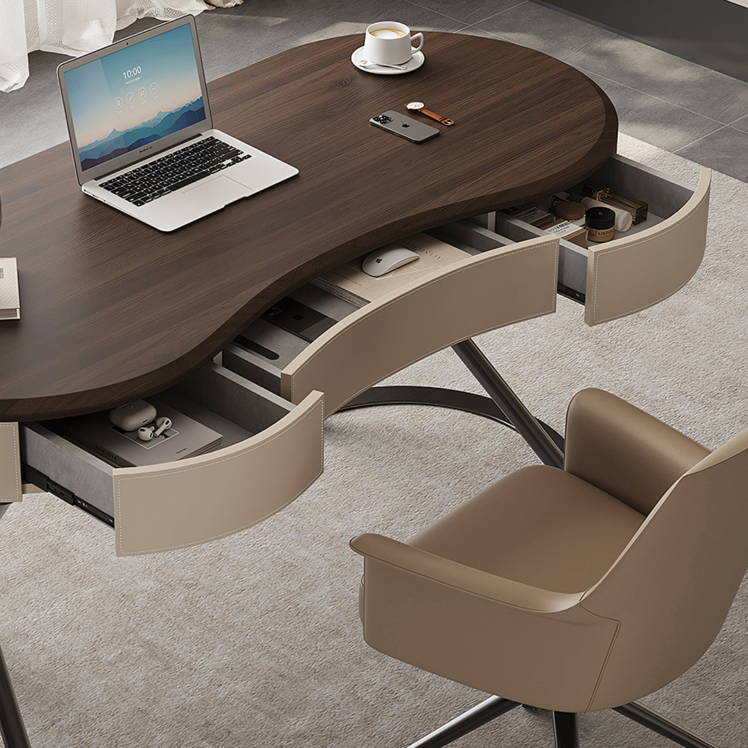 Chika Modern Office Desk For Home, Curved Office Desk, Wood