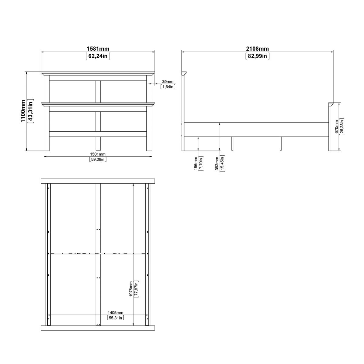 Paris Double Bed (140 x 200) in White