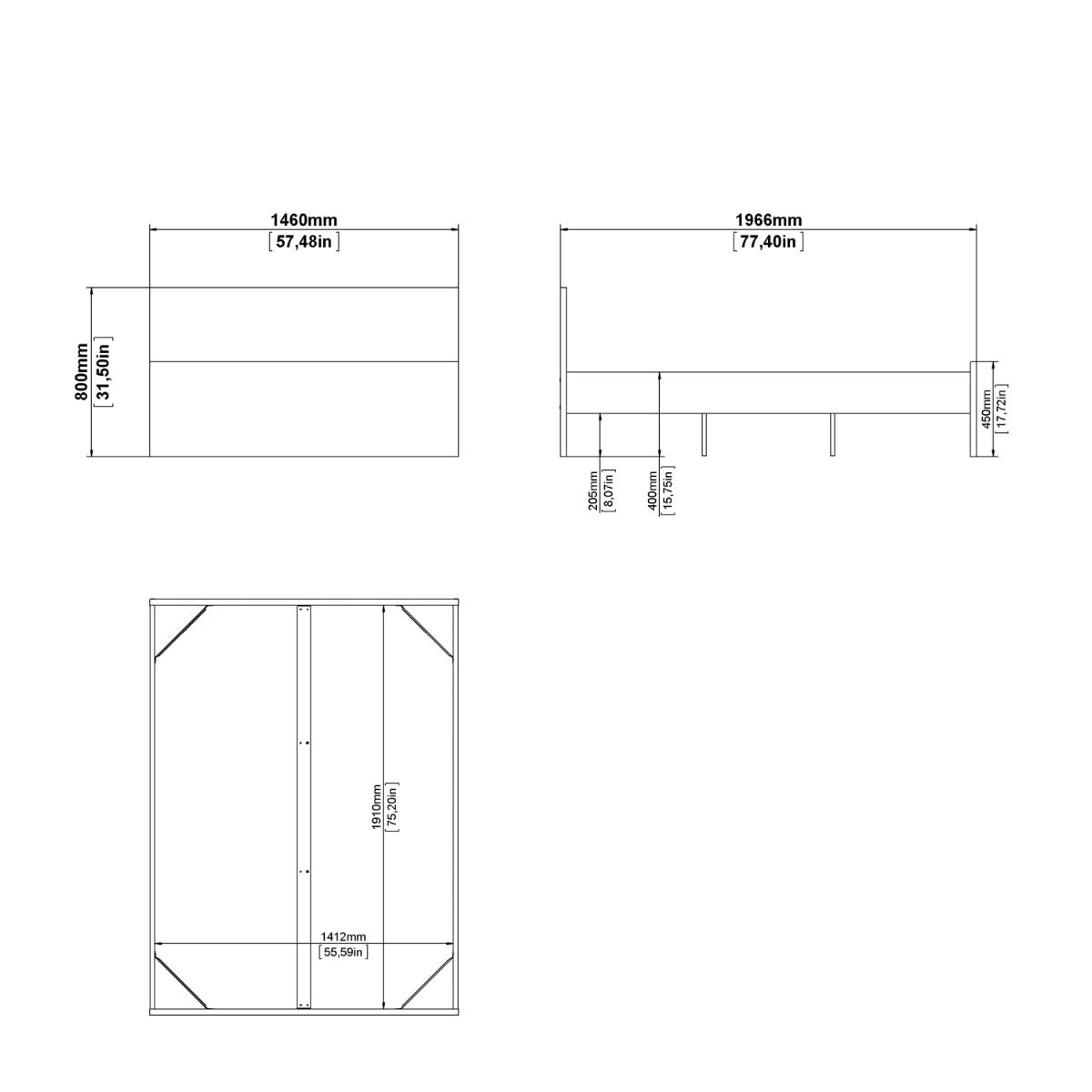 Naia Double Bed 4ft6 (140 x 190) in Black Matt / White High Gloss