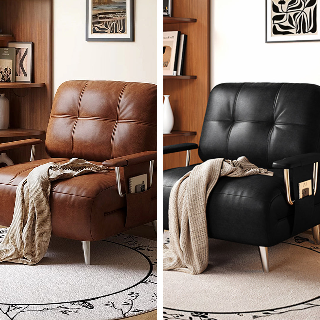 Riley Single Sofa Bed, Two Seater Sofa Bed, Black / Brown Leather