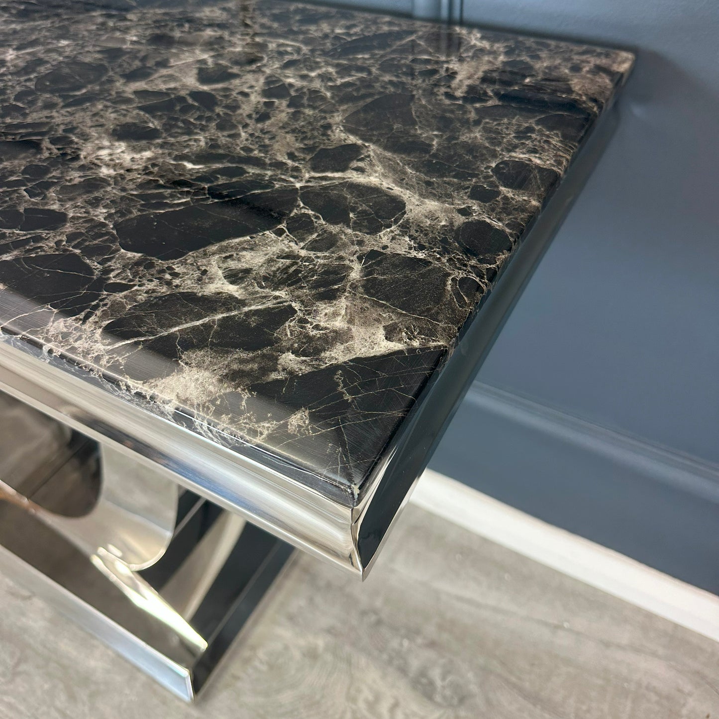 Arial Console Table 1.4m - Black | White Marble Top