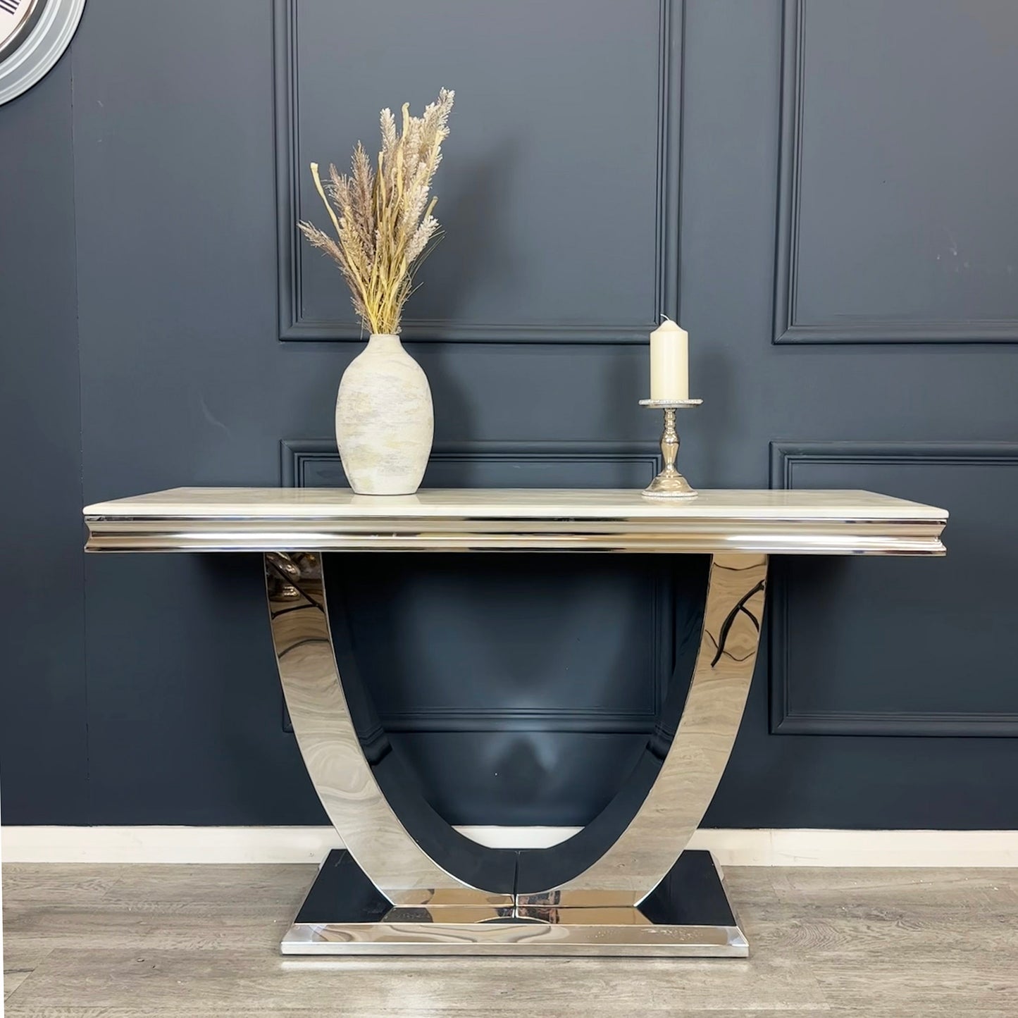 Arial Console Table 1.4m - Black | White Marble Top