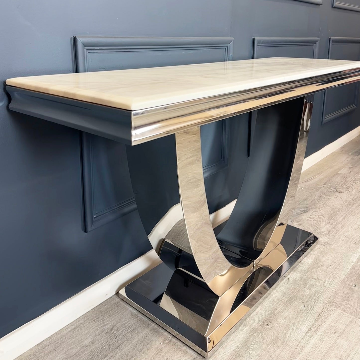 Arial Console Table 1.4m - Black | White Marble Top