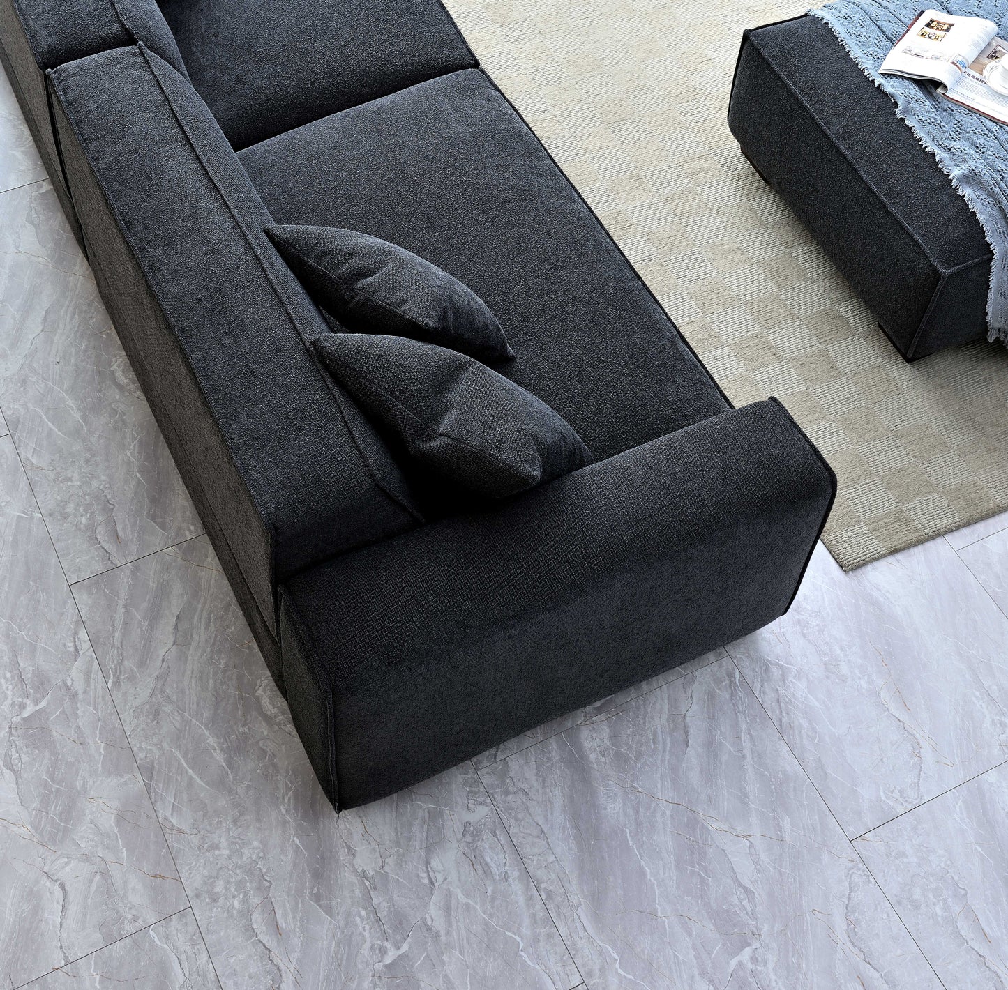 Aluxo Dakota 4 seater with Chaise in Midnight Boucle