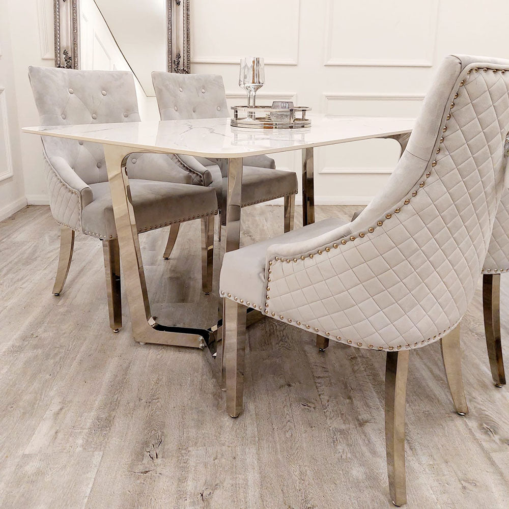 Lucien Chrome Dining Table 1.6m | Polar White Sintered Stone Top