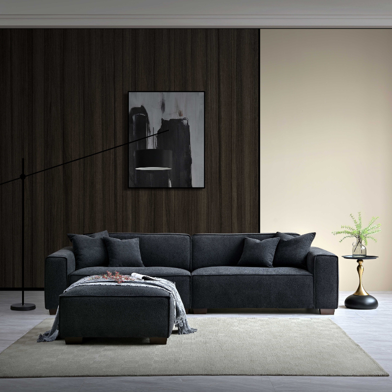 Aluxo Dakota 4 seater with Chaise in Midnight Boucle