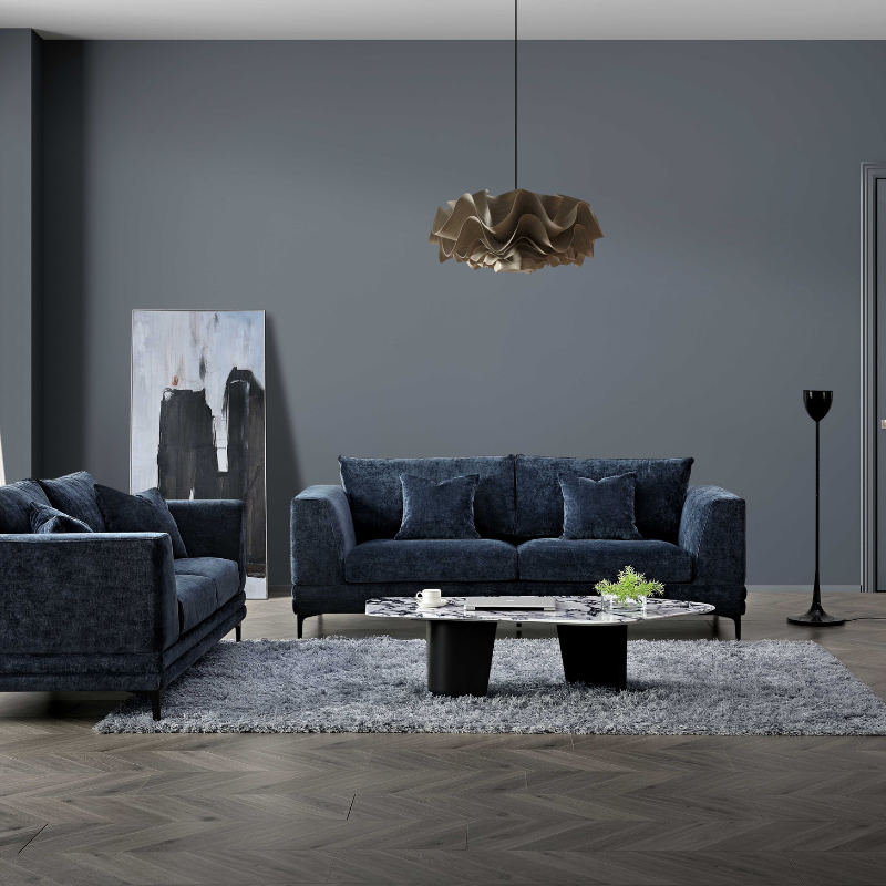 Aluxo Lenox Sofa Range in Aegean Blue Velvet