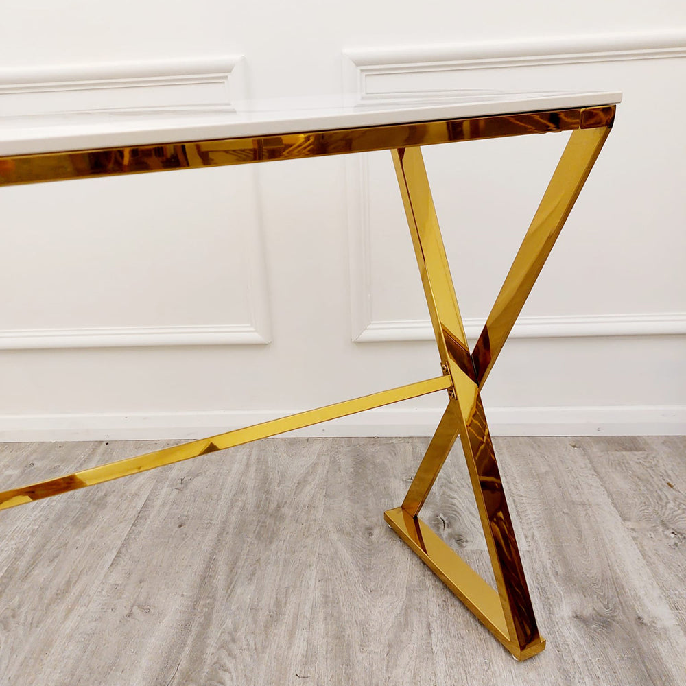 **PROMO** Geo Gold Console Table with Polar White Sintered Top