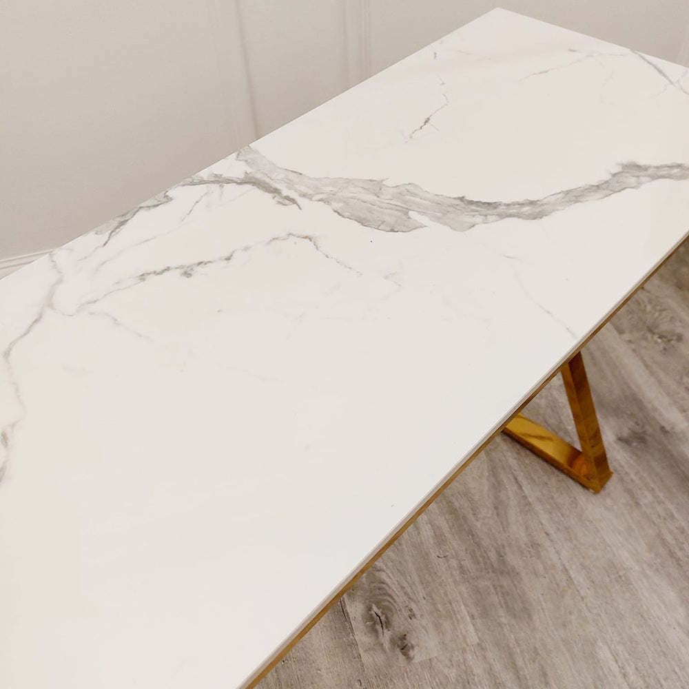**PROMO** Geo Gold Console Table with Polar White Sintered Top
