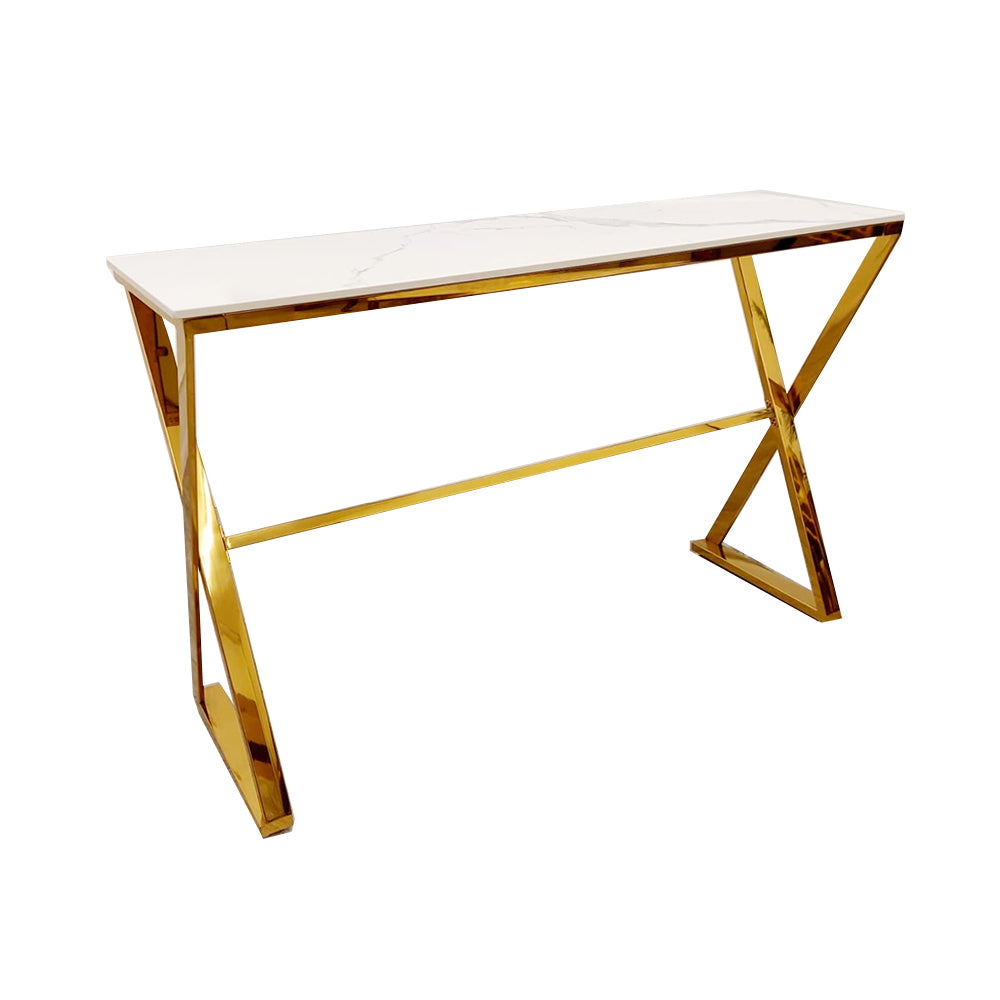 **PROMO** Geo Gold Console Table with Polar White Sintered Top