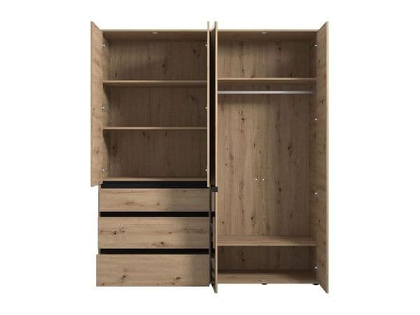 Urbanest Artisan Oak Effect 4 Door 3 Drawer Mirrored Wardrobe