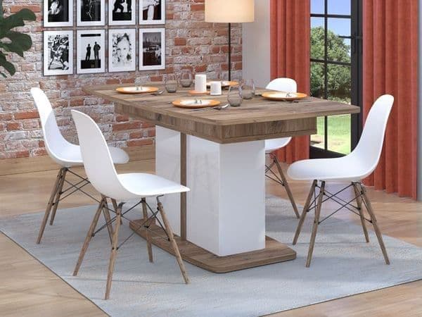 Urbanest White Gloss And Warm Oak Extending Dining Table