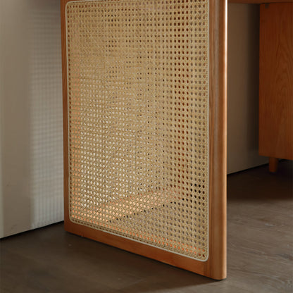 Anya Office Desk With Storage & Office Chair, Ash Wood & Rattan
