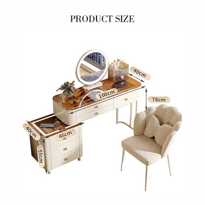Stella Dressing Table With Glass Top & LED Mirror, Cream