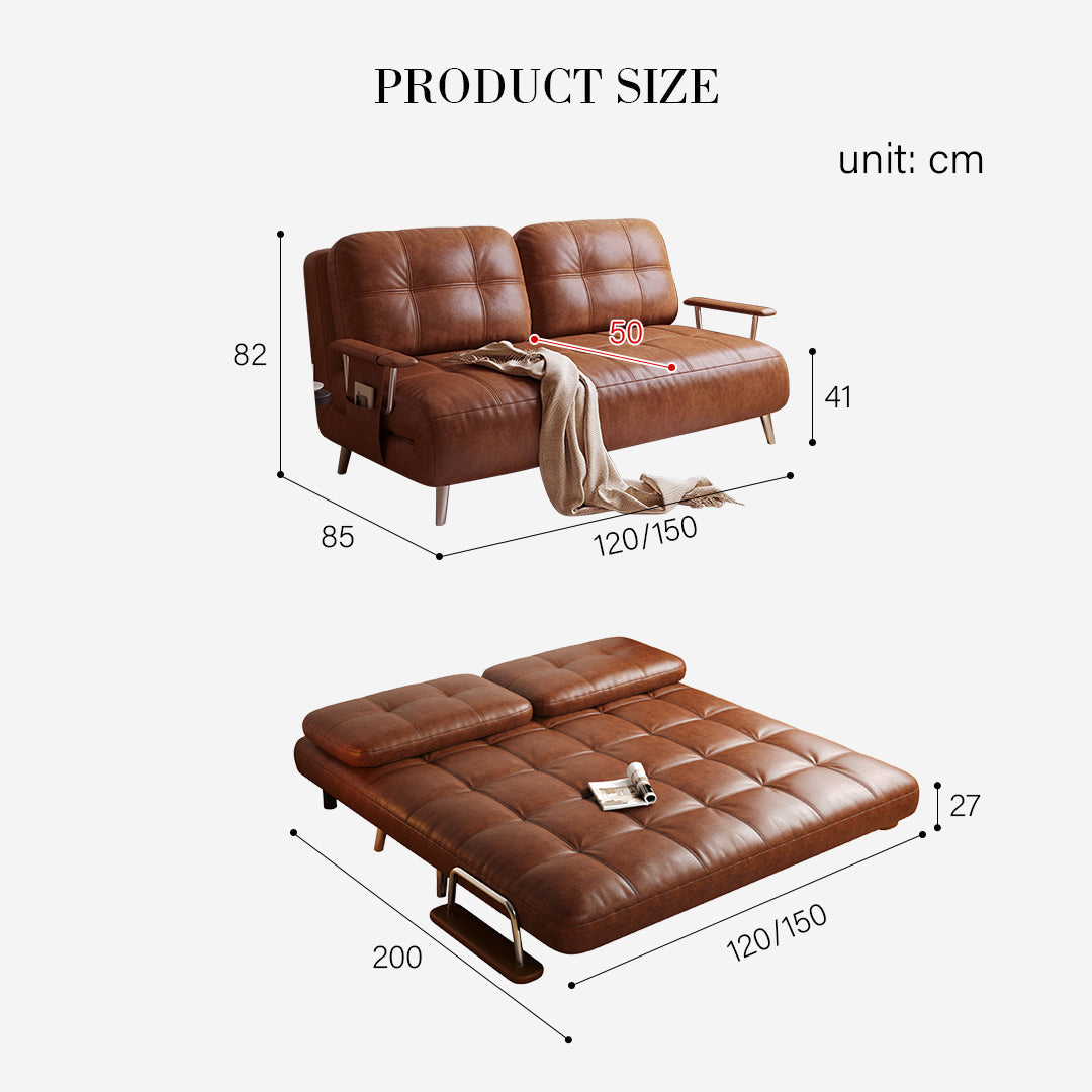 Riley Single Sofa Bed, Two Seater Sofa Bed, Black / Brown  Leather