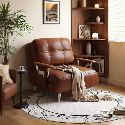 Riley Single Sofa Bed, Two Seater Sofa Bed, Black , Brown  Leather