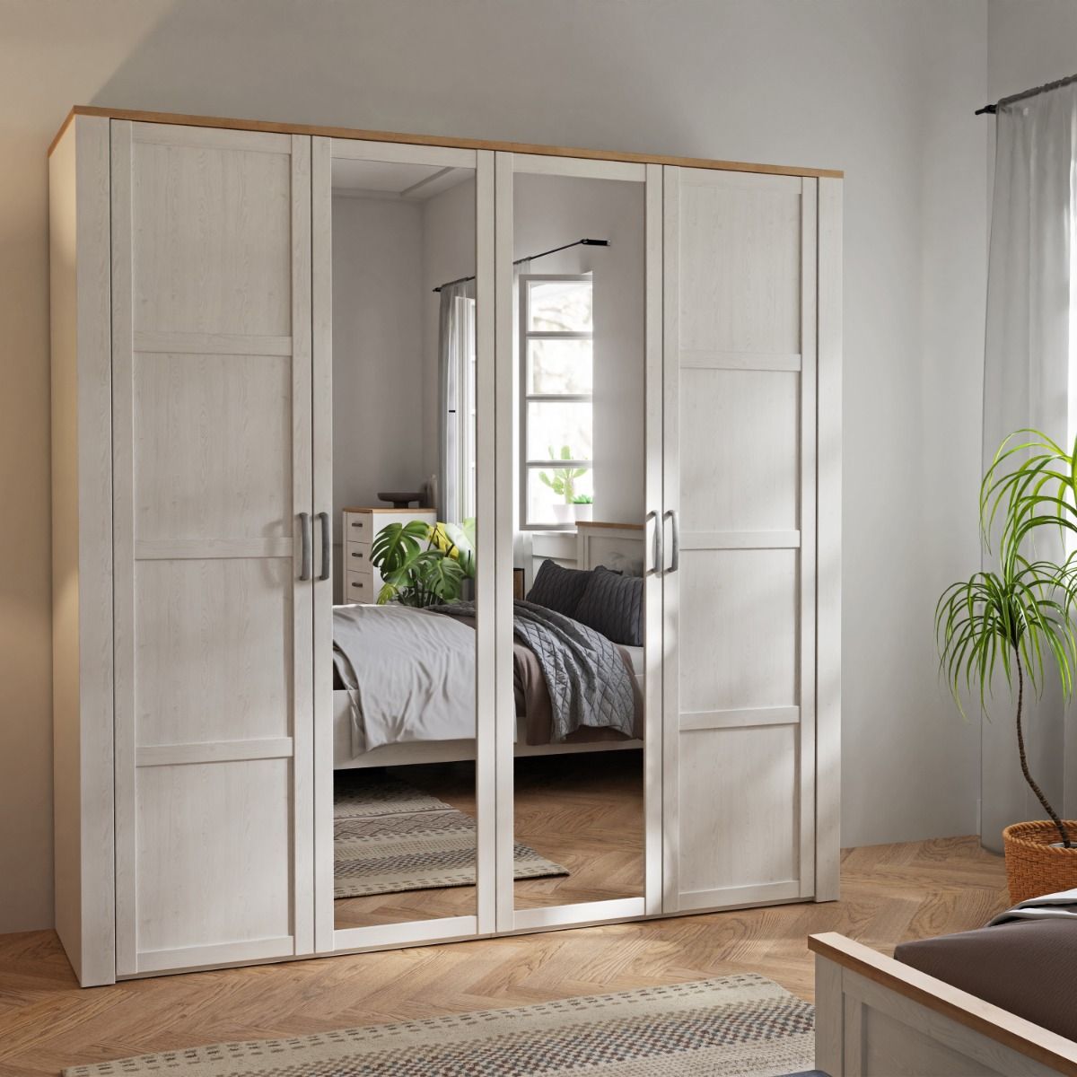 Bohol 2 Door 2 Mirrored Door Wardrobe in White/Riviera Oak
