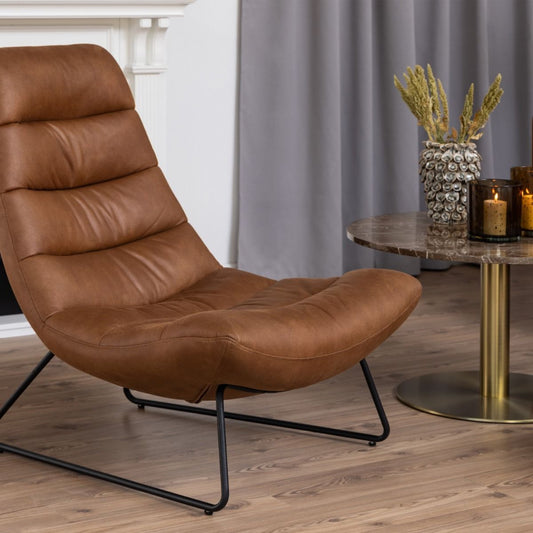 Milford Sledge Base lounge Chair in Brown Leather-mix
