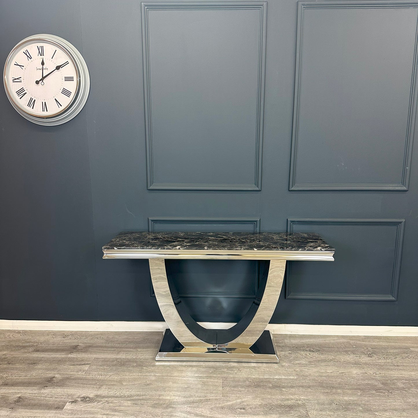 Arial Console Table 1.4m - Black | White Marble Top