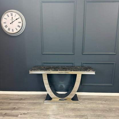 Arial Console Table 1.4m - Black | White Marble Top