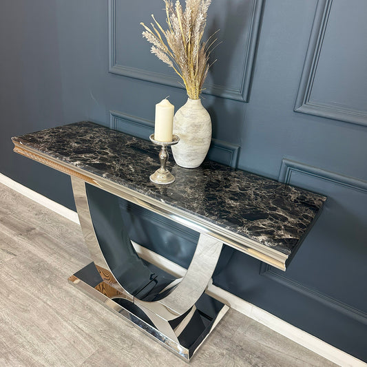 Arial Console Table 1.4m - Black | White Marble Top