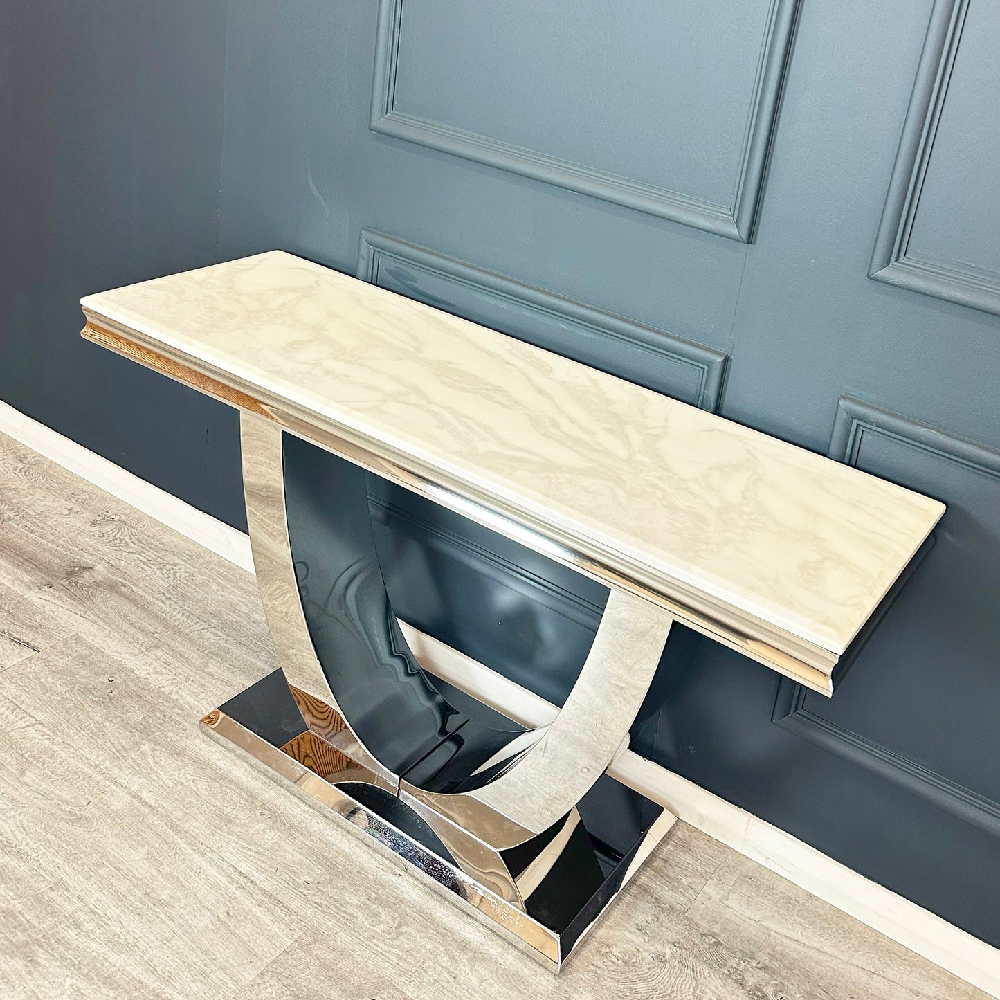 Arial Console Table 1.4m - Black | White Marble Top