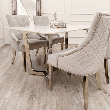 Lucien Chrome Dining Table 1.6m | Polar White Sintered Stone Top