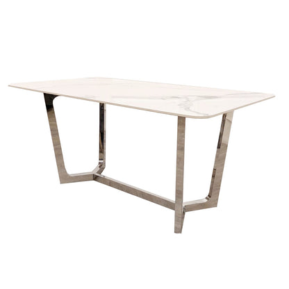 Lucien Chrome Dining Table 1.6m | Polar White Sintered Stone Top
