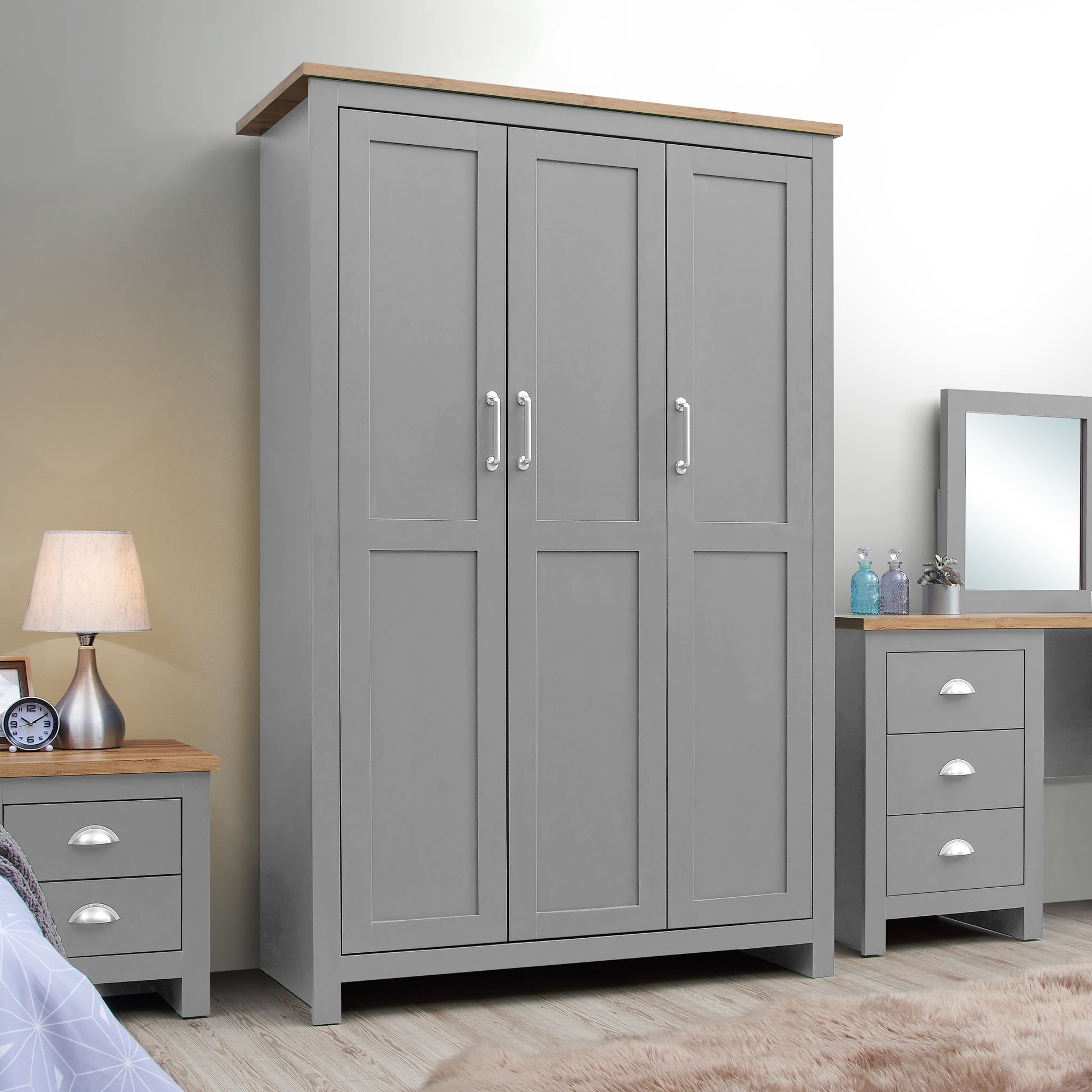 Lisbon 3 Door Wardrobe In Grey