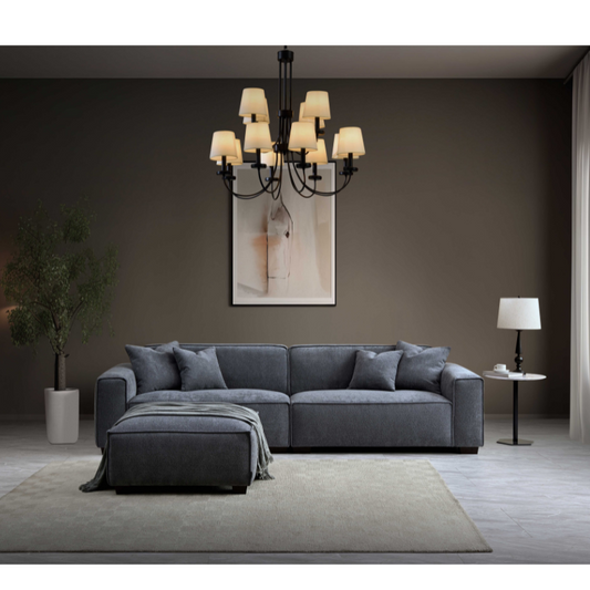 Aluxo Dakota 4 seater with Chaise in Charcoal Boucle