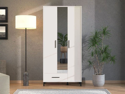 Urbanest White 3 Door Tall Shallow Depth Hallway Mirrored Wardrobe 