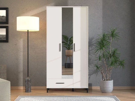 Urbanest White 3 Door Tall Shallow Depth Hallway Mirrored Wardrobe 