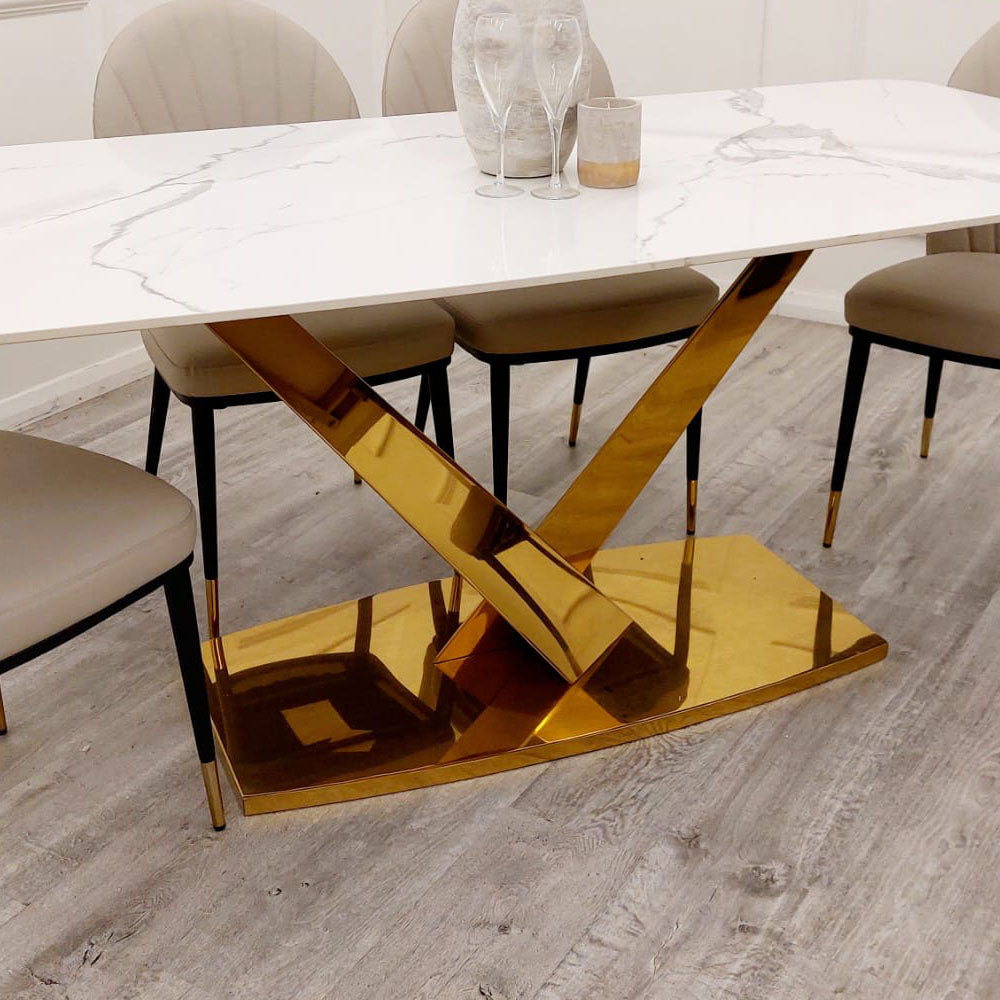 Valeo Gold 1.8 Dining Table with Polar White Sintered Stone Top
