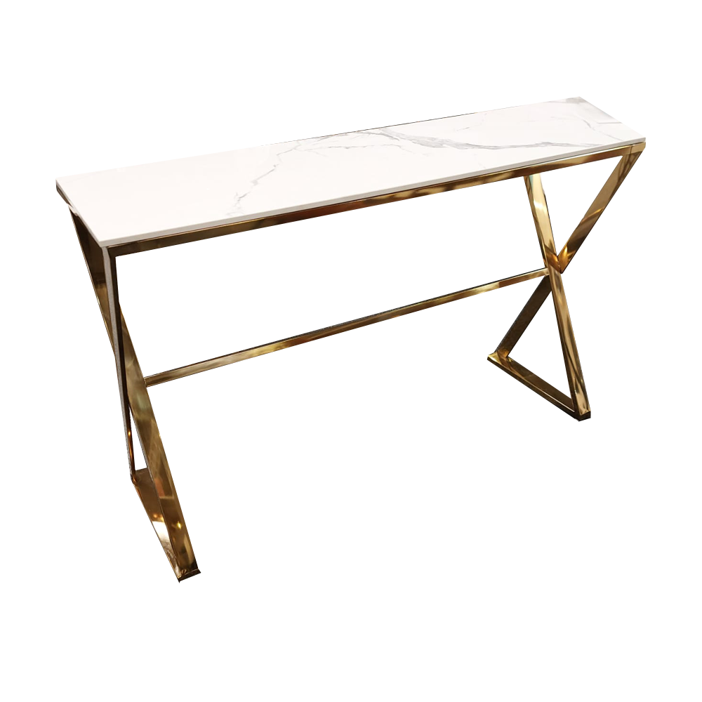 **PROMO** Geo Gold Console Table with Polar White Sintered Top