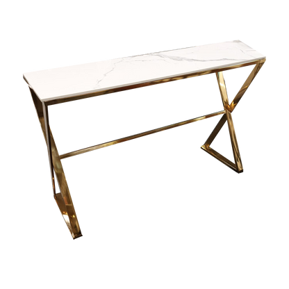 **PROMO** Geo Gold Console Table with Polar White Sintered Top