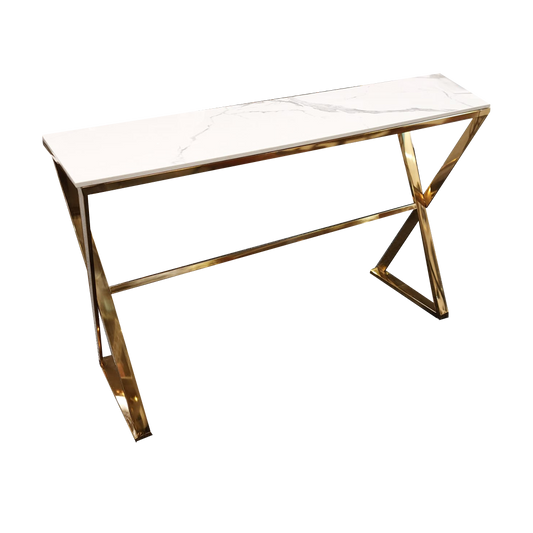 **PROMO** Geo Gold Console Table with Polar White Sintered Top