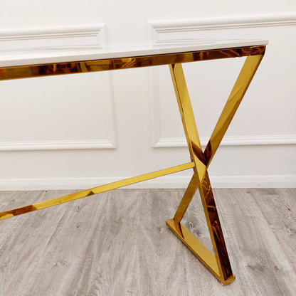 **PROMO** Geo Gold Console Table with Polar White Sintered Top