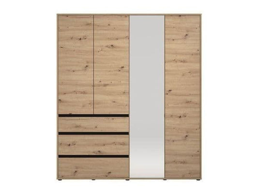 Urbanest Artisan Oak Effect 4 Door 3 Drawer Mirrored Wardrobe - 
