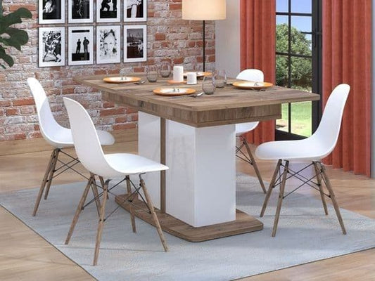 Urbanest White Gloss And Warm Oak Extending Dining Table 