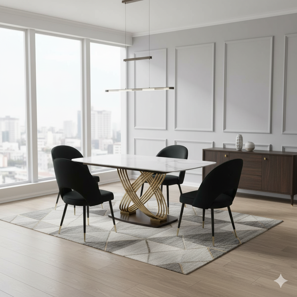 *Promo New Year *Orion Gold 1.8 Dining Table with 4 Astra Chairs